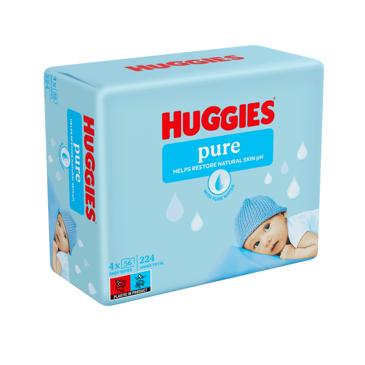 Дитячі вологі серветки Huggies Pure Quadro 224 шт 2434437