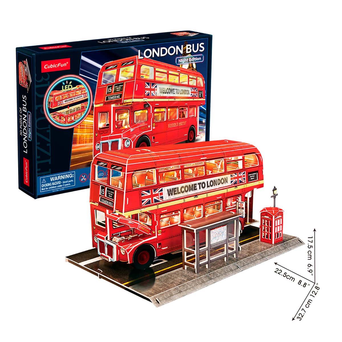 Тривимірний пазл-конструктор CubicFun London Bus з підсвіткою 161 ел, L538H — фото 4