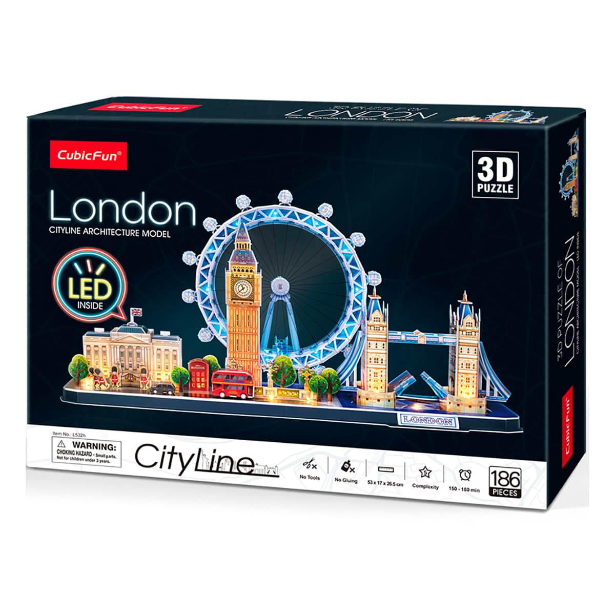 Тривимірний пазл-конструктор CubicFun City Line London з підсвіткою 186 ел, L532H — фото 2