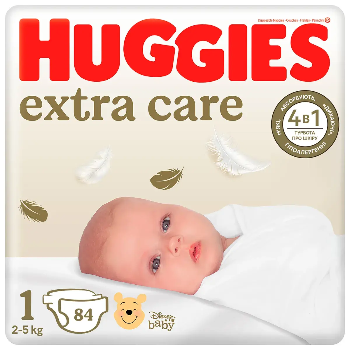 Підгузки Huggies Extra Care Newborn 1 Mega (2-5 кг) 84 шт 2593341