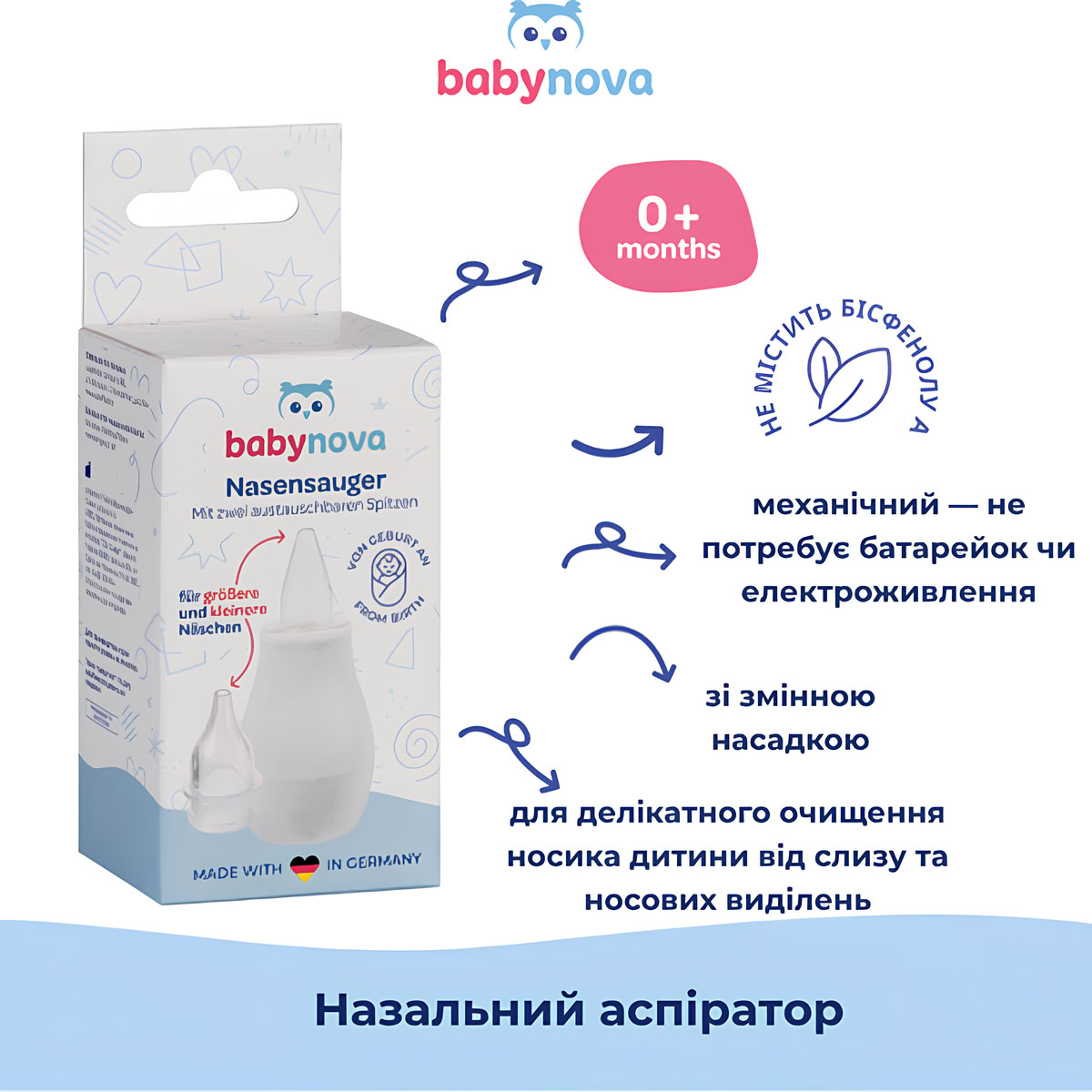 Назальний аспіратор для носа babynova Care зі змінною насадкою 33308 — фото 4
