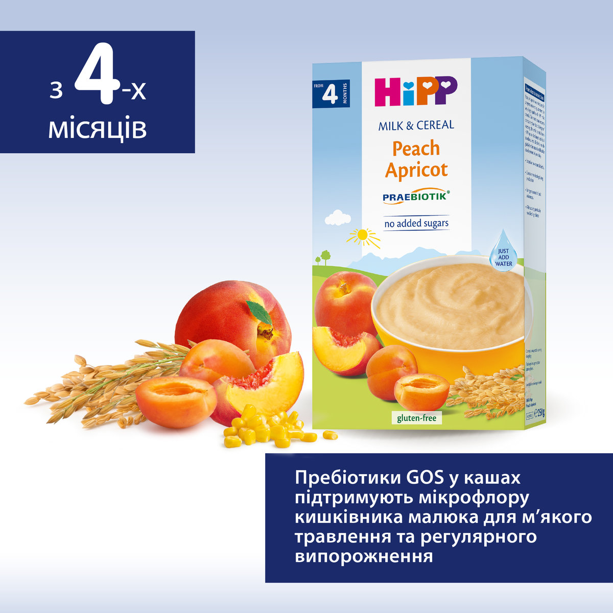 Каша молочна рисово-кукурудзяна HiPP Персик Абрикос 250 г — фото 4