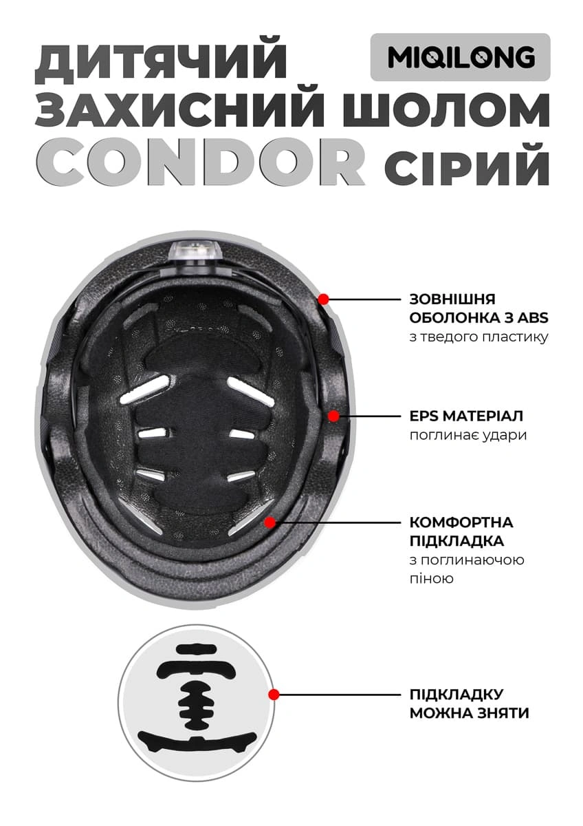Шолом захисний Miqilong Condor-M-G, CONDOR-M-GRAY — фото 9