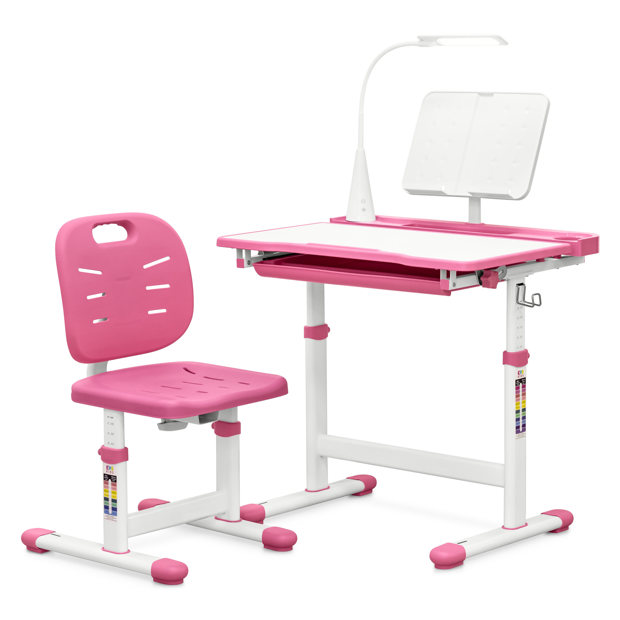 Комплект Стіл Стілець Evo-Kids Evo-17 Ergo Pink з лампою