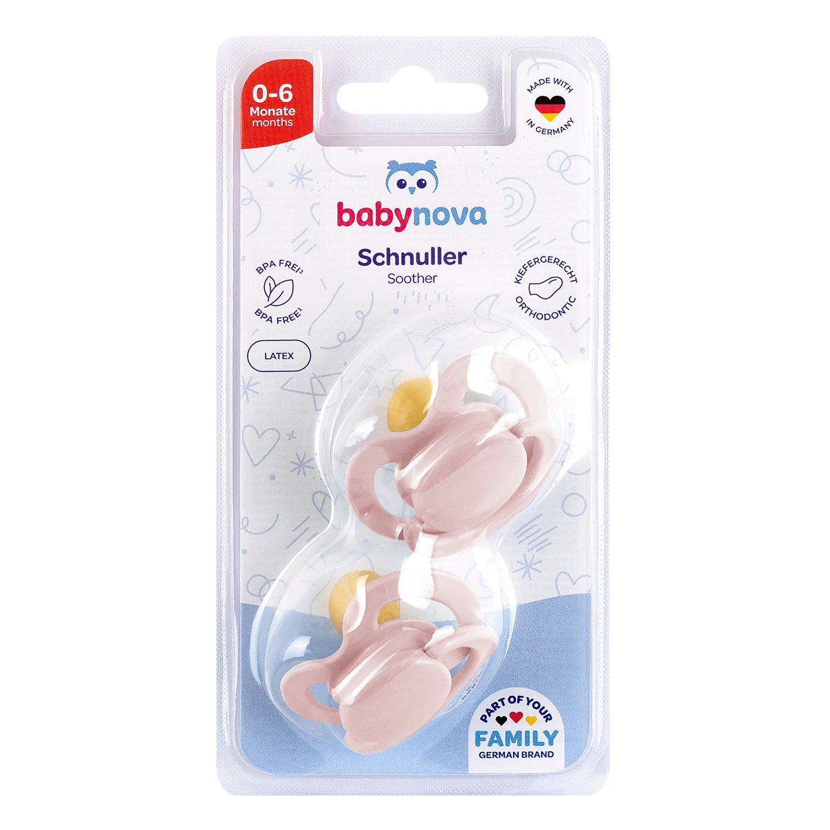 Набір пустушок babynova латексна рожева 2 шт (20018-1)