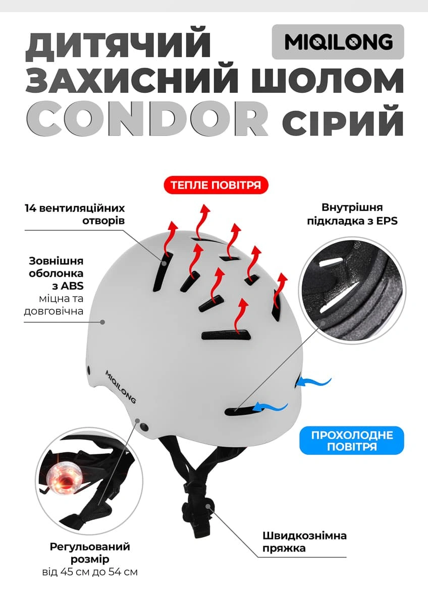 Шолом захисний Miqilong Condor-M-G, CONDOR-M-GRAY — фото 8