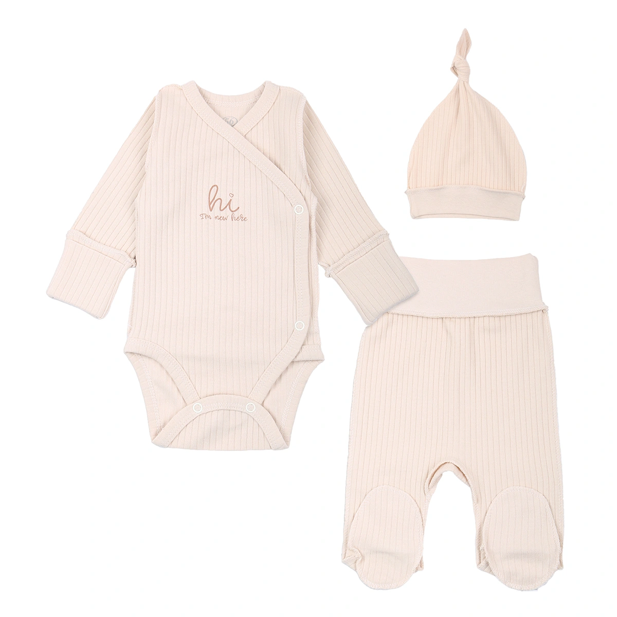 Комплект Flamingo Боді Повзунки Шапочка Beige (433-106)