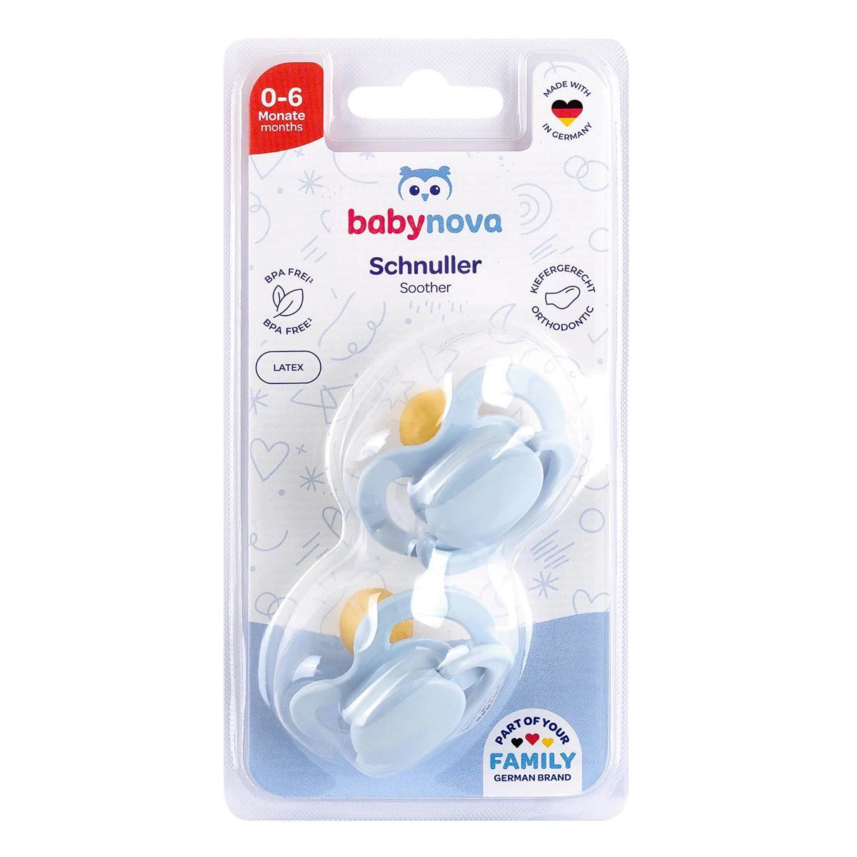 Набір пустушек babynova латексна блакитна 2 шт (20018-2)