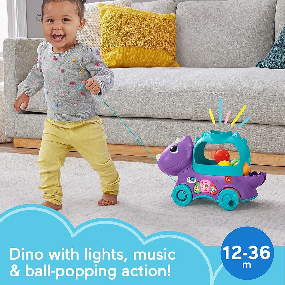 Іграшка-каталка Fisher-Price Веселий трицератопс, HNR53 — фото 4