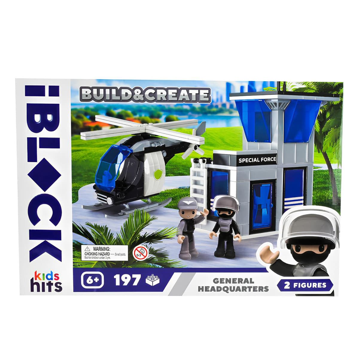 Конструктор Kids Hits IBlock Junior Поліцейський вертоліт та база 197 ел, KH42/004/2