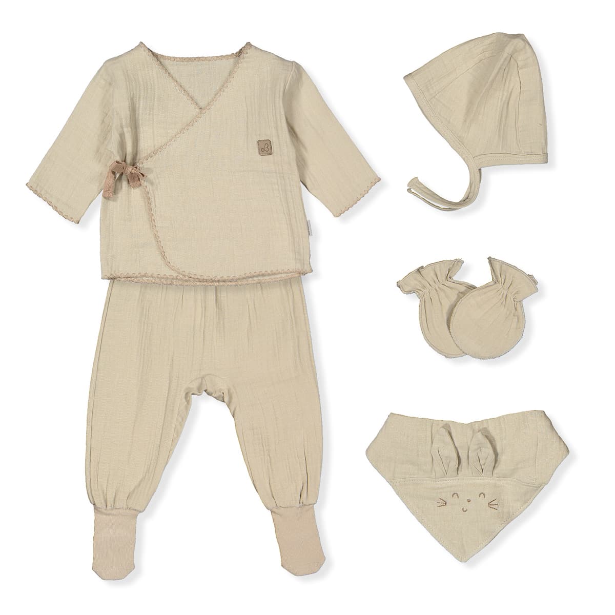 Комплект Bebetto Льоля Повзунки Шапочка Царапки Слинявчик Z1010 Beige, р. 62