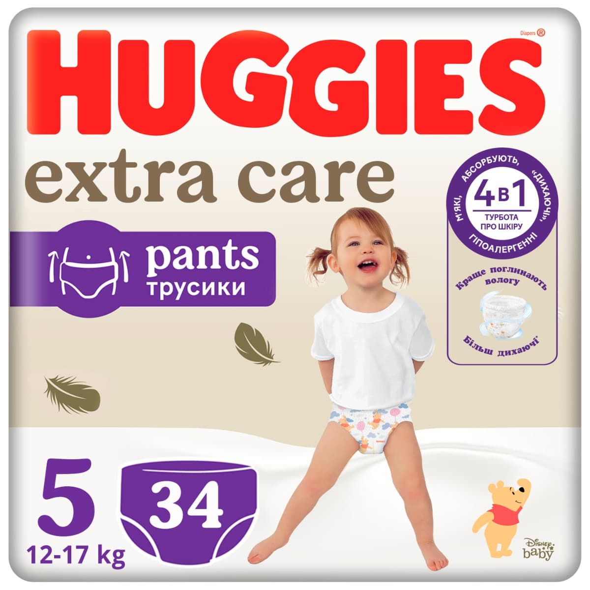 Підгузки-трусики Huggies® Extra Care 5 (12-17 кг), 34 шт