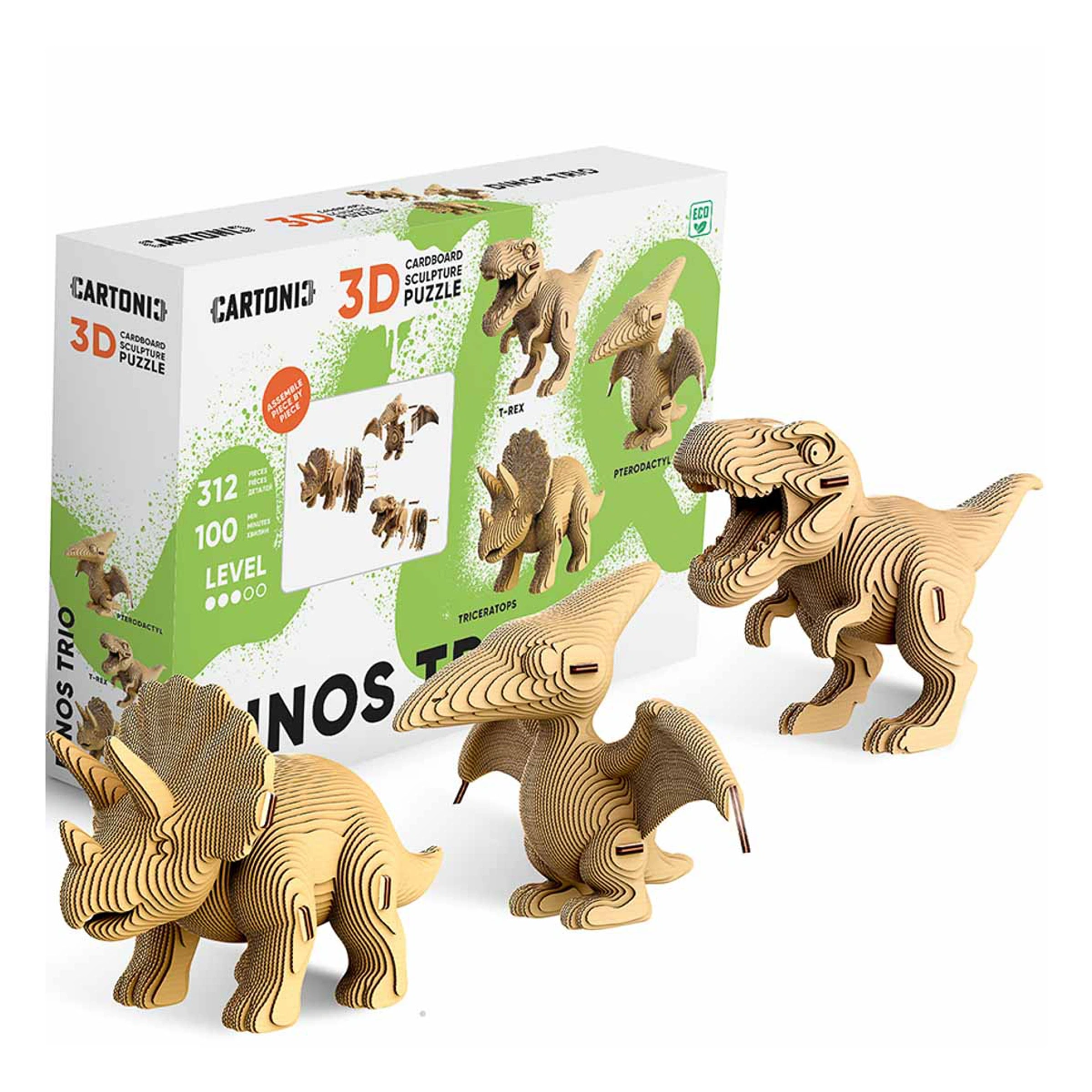 Картонний конструктор Cartonic 3D Puzzle Dinos Trio