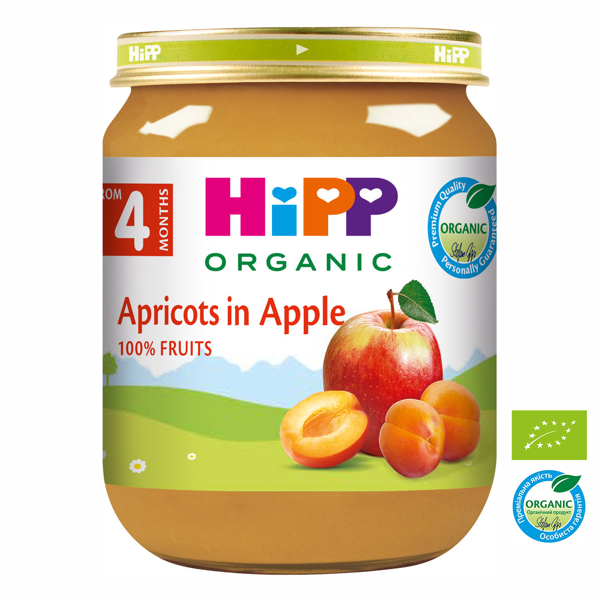 Органічне фруктове пюре HIPP Абрикоси в яблуках 125 г