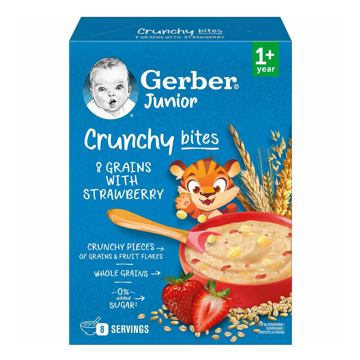 Каша суха швидкорозчинна Gerber Мультизлакова з хрусткими пластівцями та шматочками полуниці 200 г