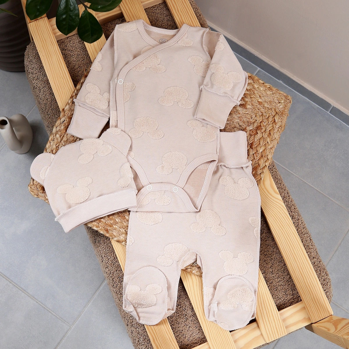 Комплект Flamingo боді повзунки шапочка Mikki Beige (561-934)