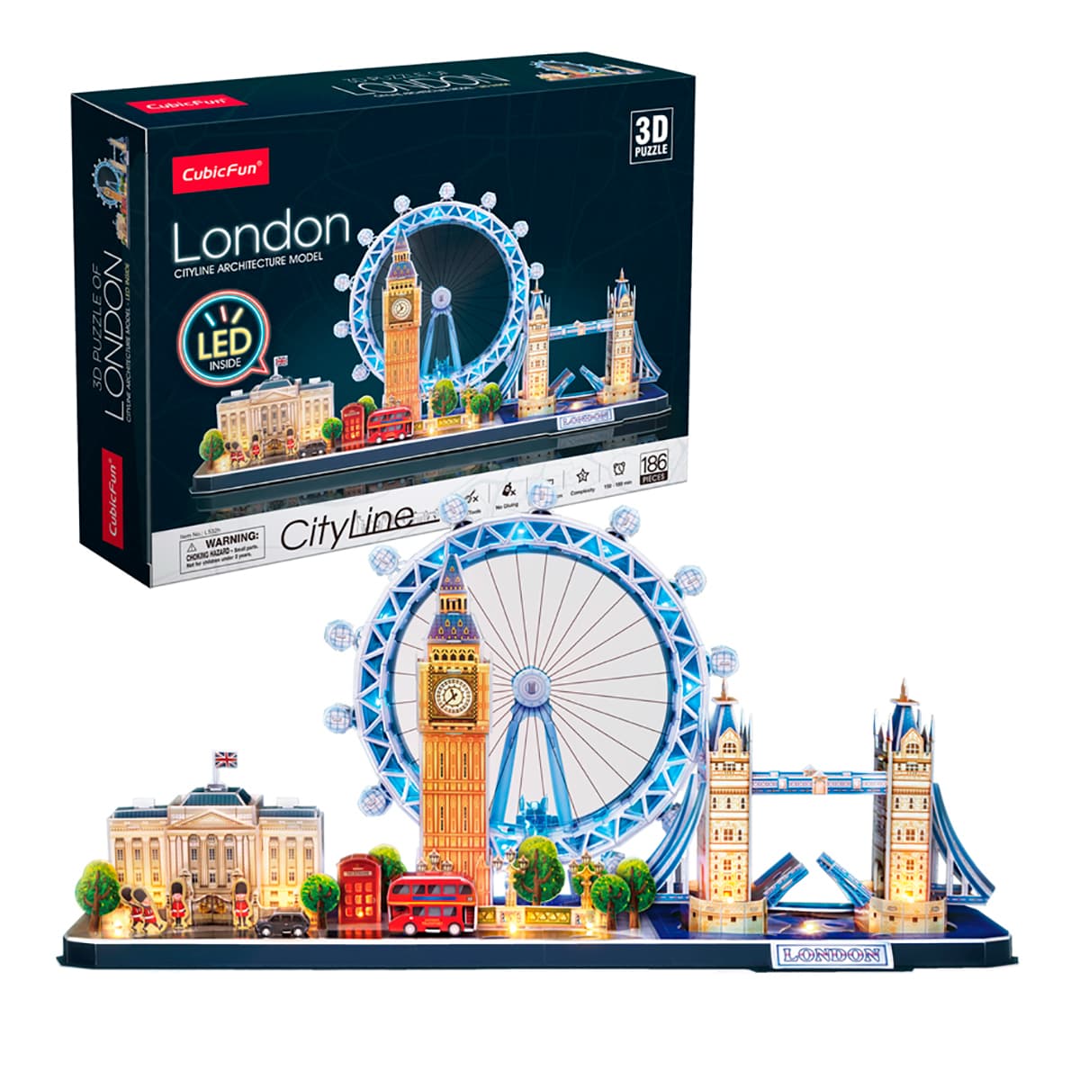 Тривимірний пазл-конструктор CubicFun City Line London з підсвіткою 186 ел, L532H — фото 3