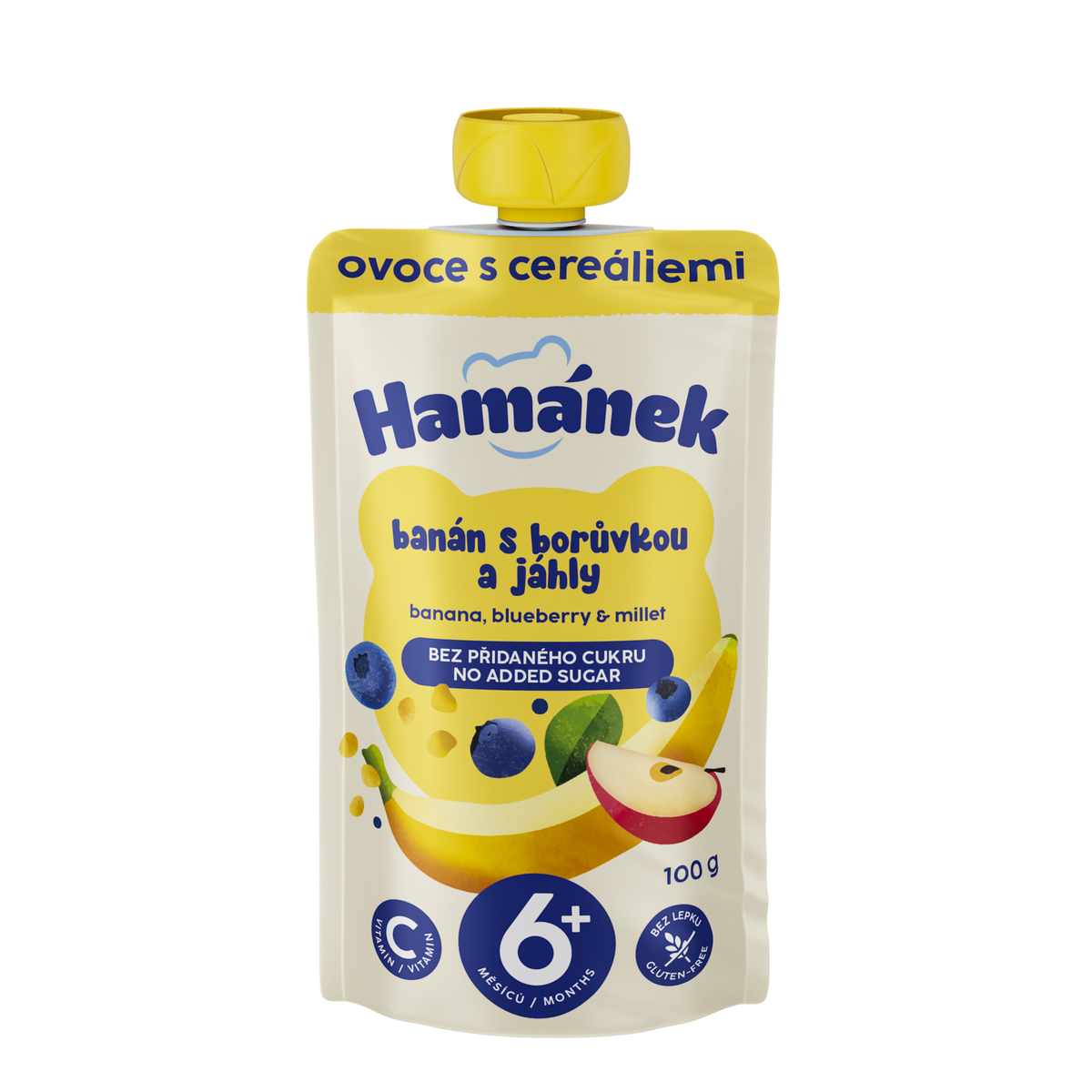 Пюре Hamanek Яблуко Банан Чорниця Пшоно 100 г