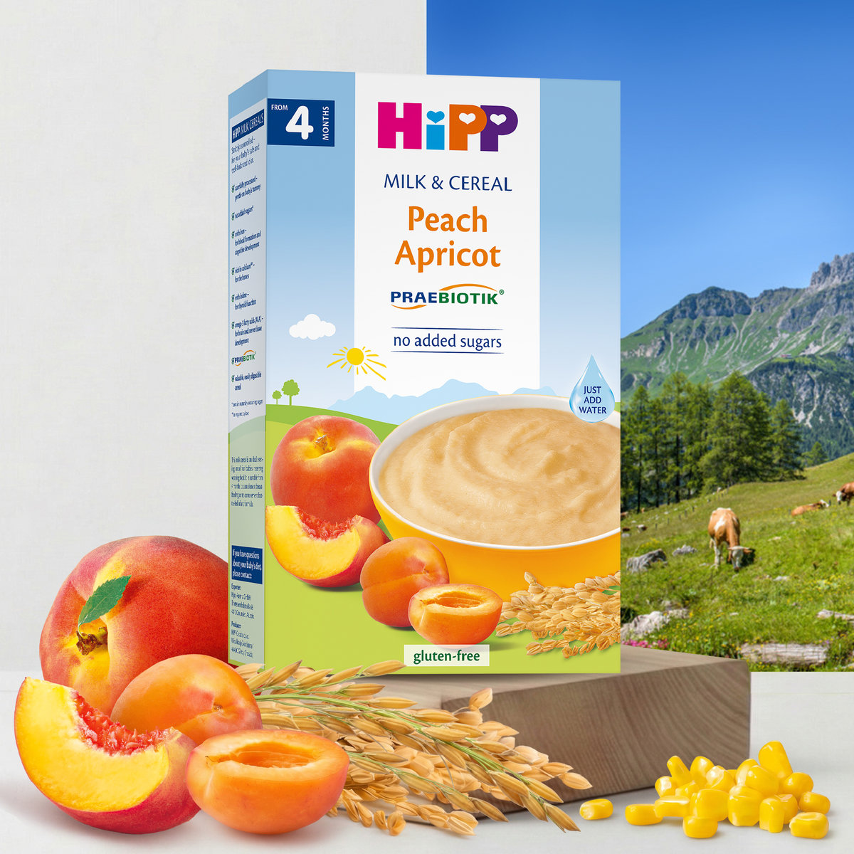 Каша молочна рисово-кукурудзяна HiPP Персик Абрикос 250 г — фото 2