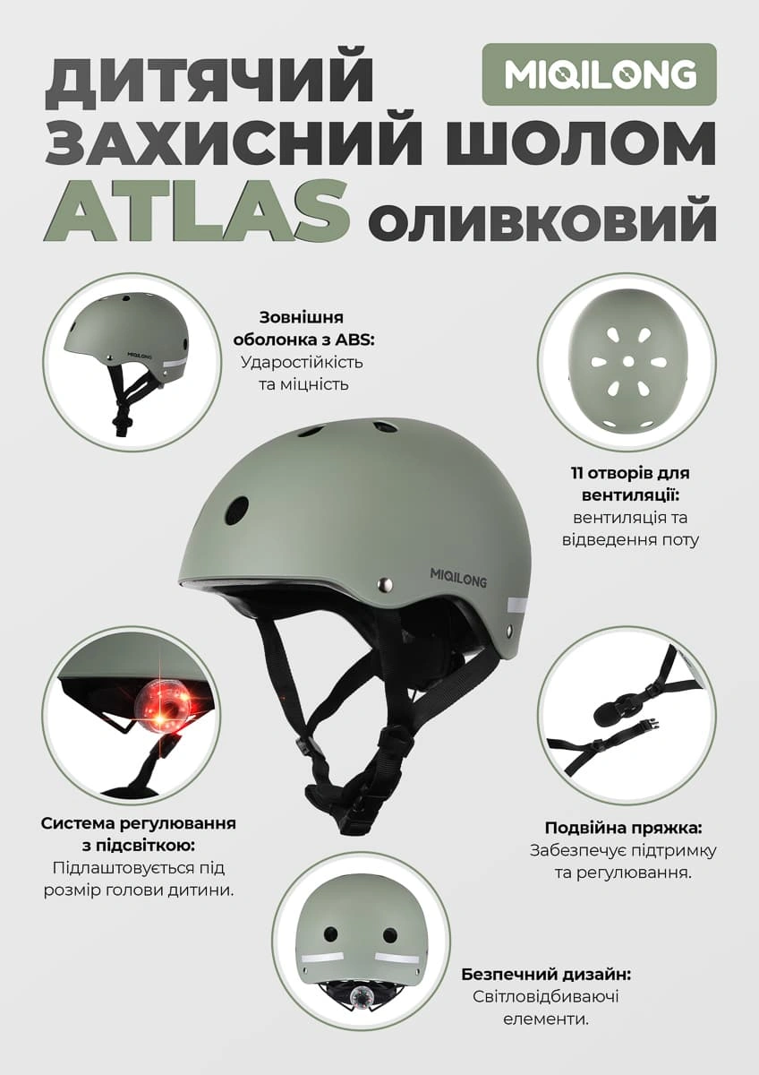 Шолом захисний Miqilong Atlas-M-O, ATLAS-M-OLIVE — фото 10
