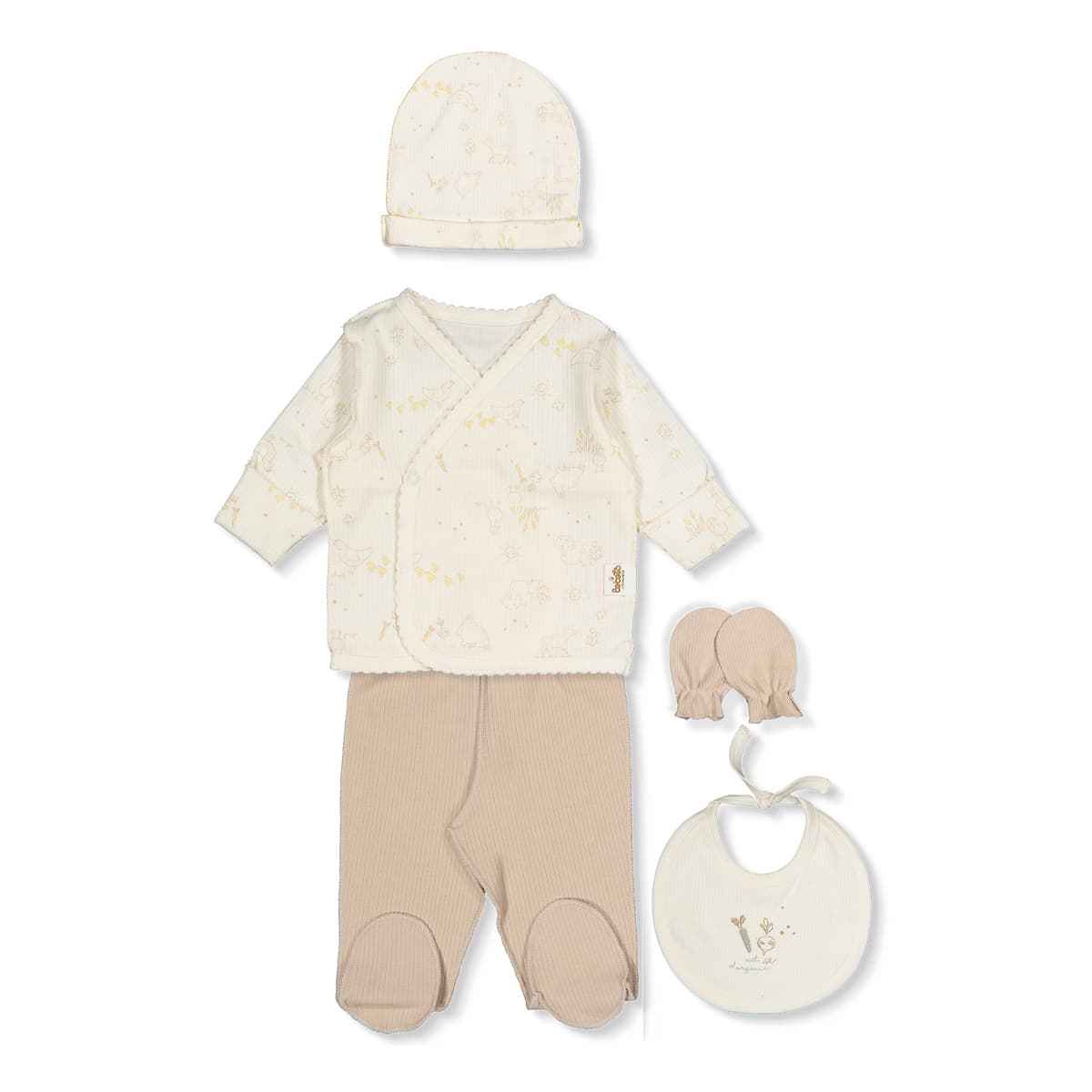 Комплект Bebetto Льоля Повзунки Шапочка Царапки Слинявчик Z988 Beige, р. 62