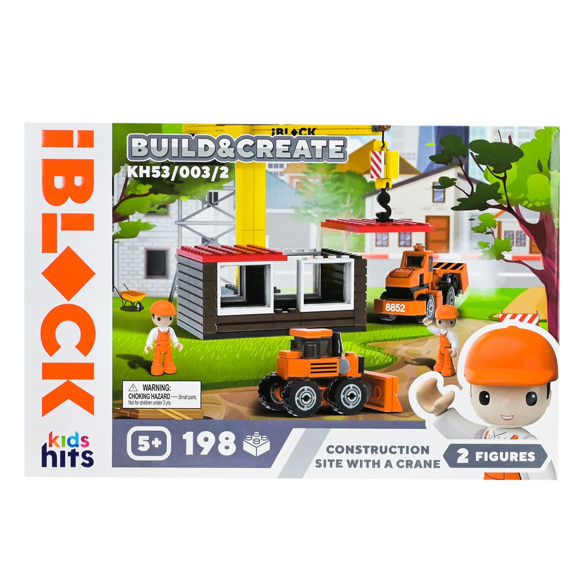 Конструктор Kids Hits IBlock Junior Баштовий кран та бульдозери 198 ел, KH53/003/2