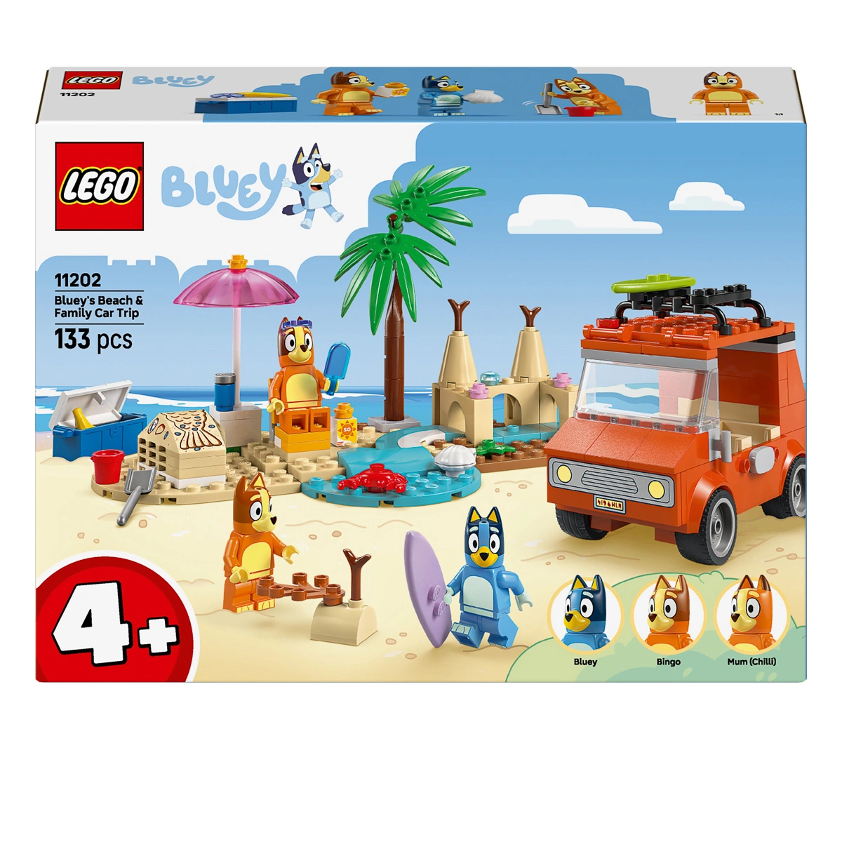 LEGO Bluey Пляж і сімейна поїздка на автомобілі Блуї 11202