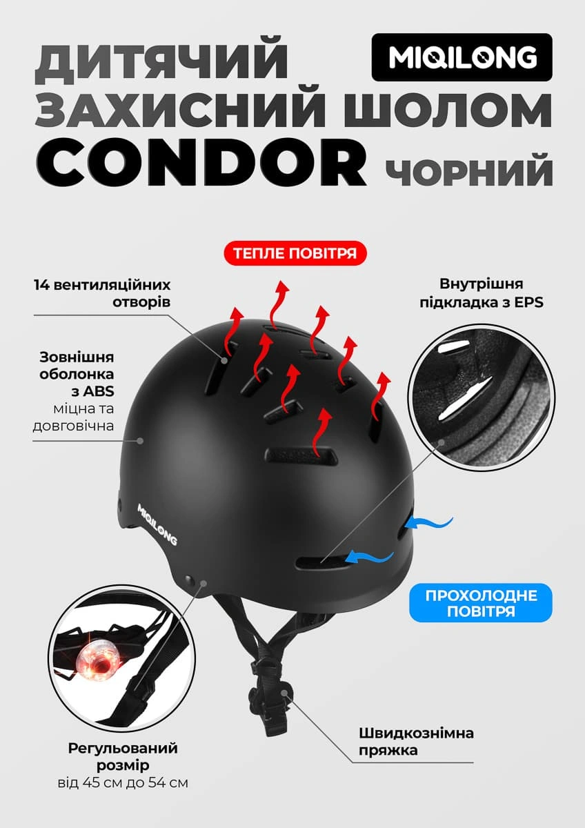 Шолом захисний Miqilong Condor-M-B, CONDOR-M-BLACK — фото 8
