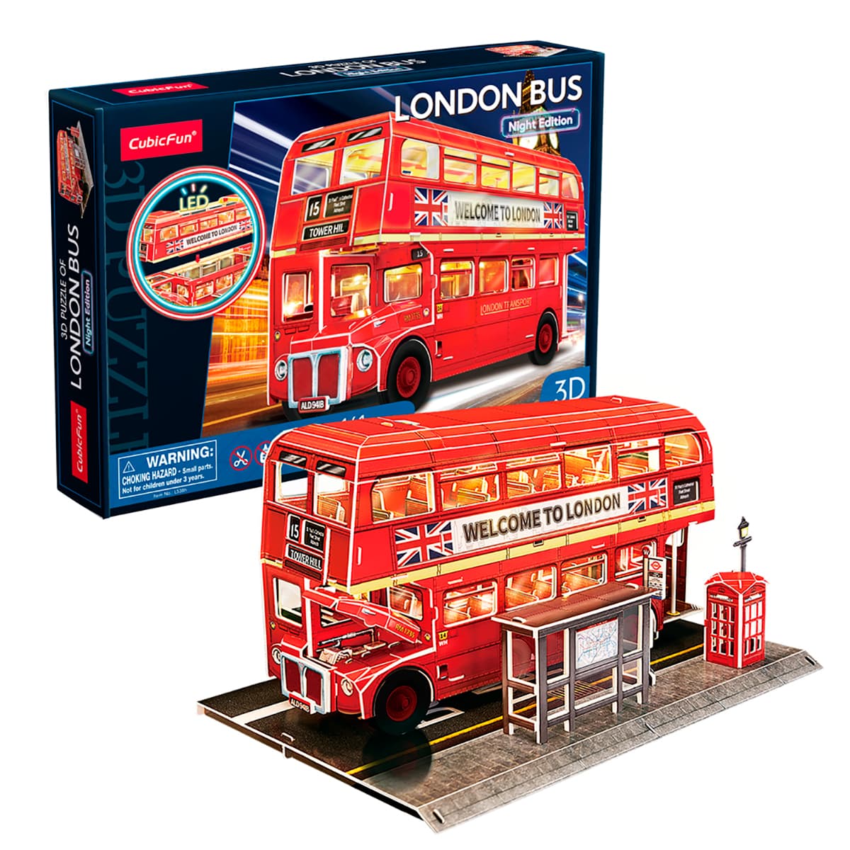 Тривимірний пазл-конструктор CubicFun London Bus з підсвіткою 161 ел, L538H — фото 3