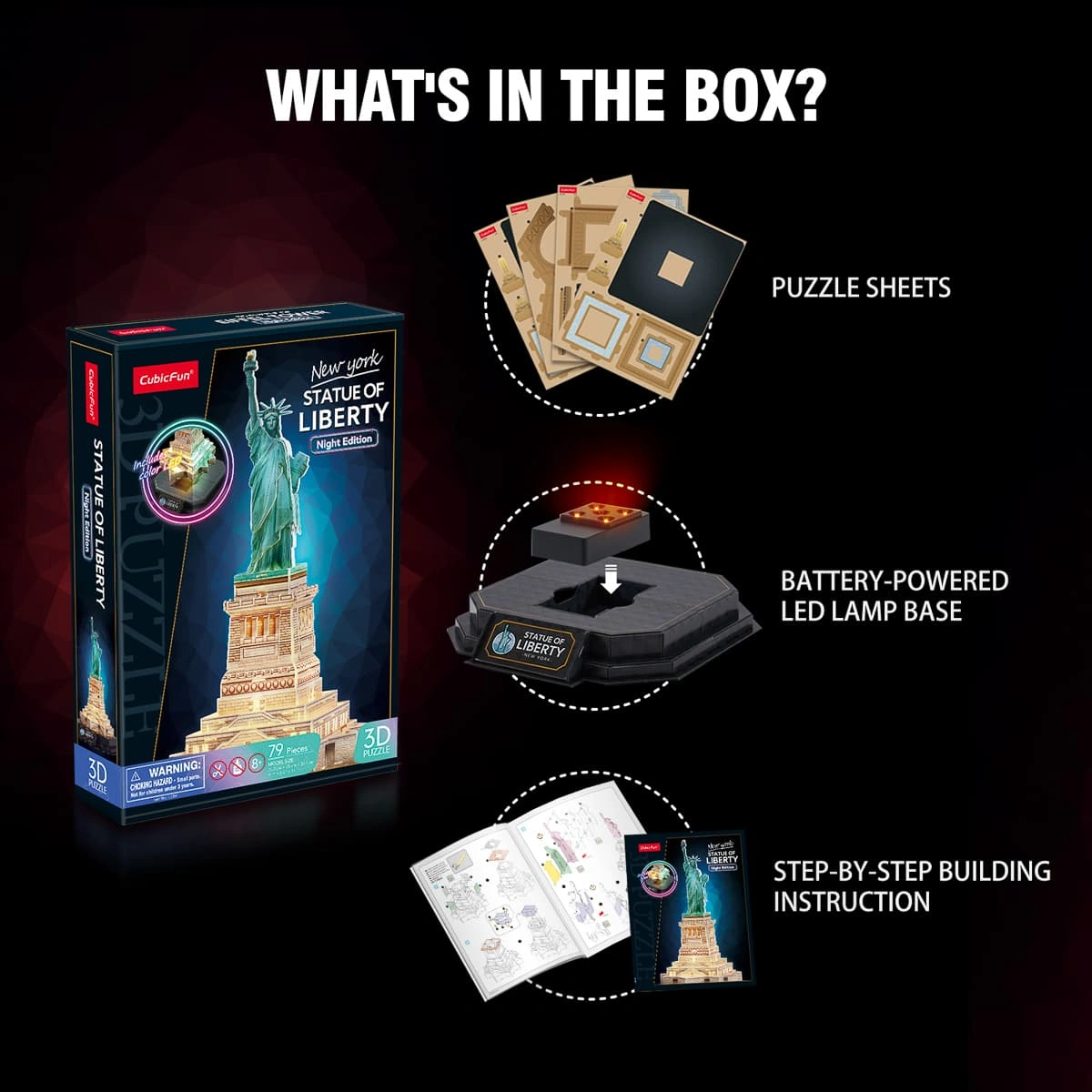 Конструктор-головоломка Cubic Fun 3D Puzzle Night edition Статуя Свободи 79 ел, L536H — фото 6