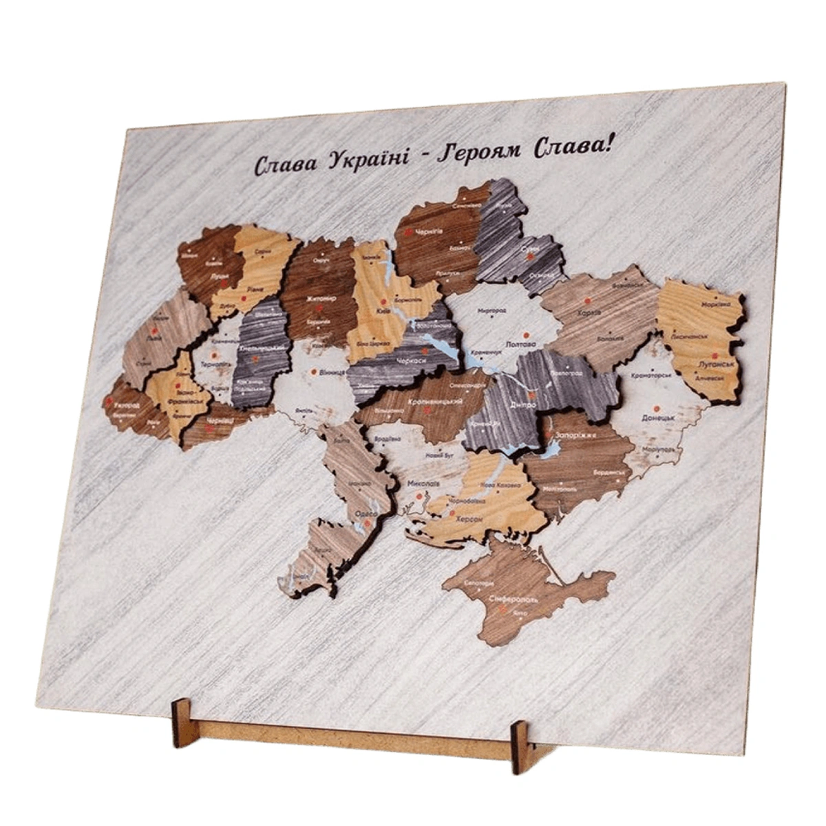 Дерев'яна карта України PuzzleOk на підставці 31 х 27 (Арт-00351)